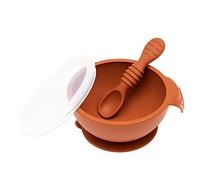 Bumkins Baby Bowl, Silicone Feeding Set with Suction for Baby and Toddler, Includes Spoon and Lid, First Feeding Set, Training Essentials for Baby Led Weaning for Babies 4 Months Up, Clay