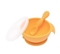 Bumkins Baby Bowls, Silicone Baby Feeding Set, Suction Bowls for Baby and Toddler with Spoon and Lid, First Feeding Set, Platinum Silicone Bowl for Babies 4 Months Up