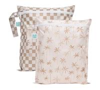 Bumkins Baby Reusable Wet Pouch Travel Swimsuit Cloth Diapers Pump Parts Pool Sportswear Toiletries Hook Stroller Daycare Pouch, Palm Daze & Sand Check, 30 x 35 cm, Dry Bag