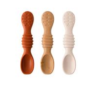 Bumkins Baby Utensil Set, Silicone Trainer Spoons for Dipping, Soft Tip, Self-Feeding, Chew, Baby Led Weaning, First Year Training Supplies, Essentials in Learning Eating, 4 Mos, 3-pk Beige and Brown