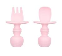 Bumkins Chewtensils, 100% Silicone Baby- Led Weaning Cutlery - Fork and Spoon Pair, 6 Months+, Pink