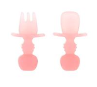 Bumkins Chewtensils Platinum Silicone Baby Spoon and Fork Set - Pink Jelly - 2 Pieces