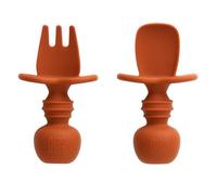 Bumkins Chewtensils Silicone Baby Spoon and Fork - Clay - 2 Pieces