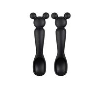 Bumkins Disney Baby Utensil Set, Silicone Trainer Spoons for Dipping, Soft Tip, Self-Feeding, Chew, Baby Led Weaning, Training Supplies, Essentials First Eating, 4 Mos, 2-pk Mickey Mouse Black