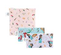 Bumkins Disney Reusable Sandwich and Snack Bags, for Kids School Lunch and for Adults Portion, Washable Fabric, Waterproof Cloth Zip Bag, Travel Pouch, Food-Safe Storage, 3-pk Princess Magic