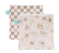 Bumkins Reusable Sandwich and Snack Bags, for Kids School Lunch and for Adults Portion, Washable Fabric, Waterproof Cloth Zip Bag, Travel Pouch, Food-Safe, Large 2-pk Palm Trees, Check