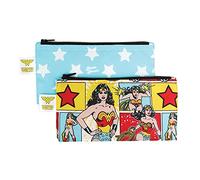 Bumkins Reusable Snack Bags, for Kids School Lunch and for Adults Portion, Washable Fabric, Waterproof Cloth Zip Bag, Supplies Travel Pouch, Food-Safe, 2-pk Wonder Woman DC Comics