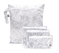 Bumkins Roamio Wet Bag and 3-Pack Clear-Sided Travel Pouches, Waterproof Organizer for Toiletries, Gym Clothes, Swim Gear, Shoes, Accessories, TSA Compliant Packing Set - Disco Ball Gray - 4 Pack