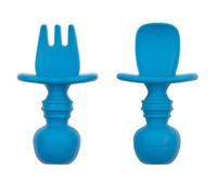 Bumkins Silicone Chewtensils, Training Utensils, Baby Led Weaning, 6 Months+, Spoon and Fork Pair - Deep Blue