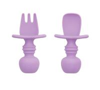 Bumkins Silicone Chewtensils, Training Utensils, Baby Led Weaning, 6 Months+, Spoon and Fork Pair - Lavender