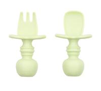 Bumkins Silicone Chewtensils, Training Utensils, Baby Led Weaning, 6 Months+, Spoon and Fork Pair - Sage Green