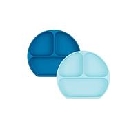 Bumkins Silicone Grip Dish, Suction Plate, Divided Plate, Baby Toddler Plate, BPA Free, Microwave Dishwasher Safe - 2pk Dark Blue/Blue