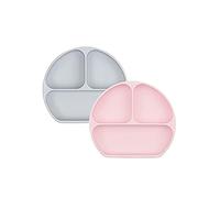 Bumkins Silicone Grip Dish, Suction Plate, Divided Plate, Baby Toddler Plate, BPA Free, Microwave Dishwasher Safe, Gray and Pink, 2 Count