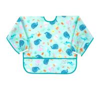 Bumkins Sleeved Bib, Handy Tie Closure For Custom Fit, Catch-All Pocket, Baby-Led Weaning, Waterproof, Machine Washable, Stain & Odour Resistant, BPA Free, 6-24 Months, Ocean Life Design