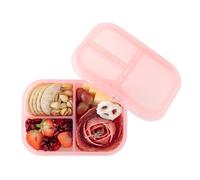 Bumkins Snack/Lunch Bento Box for Kids and Adults, 3 Compartment Container, Leak Proof Lid, for Portioning, Large Section Can Hold Sandwich, Food-Safe LFGB Platinum Silicone, Microwave-Safe, Pink