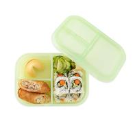 Bumkins Snack/Lunch Bento Box for Kids and Adults, 3 Compartment Container, Leak Proof Lid, for Portioning, Large Section Can Hold Sandwich, Food-Safe LFGB Platinum Silicone, Microwave-Safe, Green