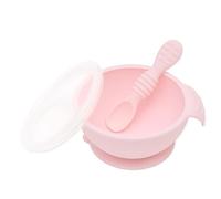 Bumkins Suction Silicone Baby Feeding Set, Bowl, Lid, Spoon, BPA-, First Feeding, Baby Led Weaning - Baby Pink