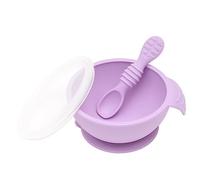 Bumkins Suction Silicone Baby Feeding Set, Bowl, Lid, Spoon, BPA-Free, First Feeding, Baby Led Weaning - Lavender