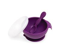 Bumkins Suction Silicone Baby Feeding Set, Bowl, Lid, Spoon, BPA-Free, First Feeding, Baby Led Weaning - Purple