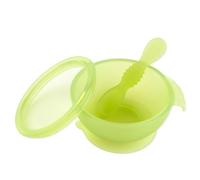 Bumkins Suction Silicone Baby Feeding Set, Bowl, Lid, Spoon, BPA-Free, Green Jelly