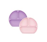 Bumkins Toddler and Baby Suction Plates, Silicone Grip Dish for Babies and Kids, Baby Led Weaning, Baby Feeding Supplies, Platinum Silicone for Babies 6 Months (2-Pack)