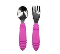 Bumkins Toddler Utensils, Kids Fork and Spoon Set, Silicone and Stainless-Steel Silverware, Angled Forks/Sporks for Self-Feeding, Childrens Training Flatware Cutlery