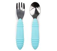 Bumkins Toddler Utensils, Kids Fork and Spoon Set, Silicone and Stainless-Steel Silverware, Angled Forks/Sporks for Self-Feeding, Childrens Training Flatware Cutlery