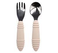 Bumkins Toddler Utensils, Kids Fork and Spoon Set, Silicone and Stainless-Steel Silverware, Angled Forks/Sporks for Self-Feeding, Childrens Training Flatware Cutlery