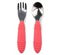 Bumkins Toddler Utensils, Kids Fork and Spoon Set, Silicone and Stainless-Steel Silverware, Angled Forks/Sporks for Self-Feeding, Childrens Training Flatware Cutlery