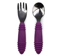 Bumkins Toddler Utensils, Kids Fork and Spoon Set, Silicone and Stainless-Steel Silverware, Angled Forks/Sporks for Self-Feeding, Childrens Training Flatware Cutlery