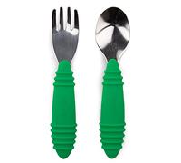 Bumkins Toddler Utensils, Kids Size Fork and Spoon Set, Silicone and Stainless-Steel Training Silverware, Fork/Spork for Self-Feeding, Children Hold Learning to Eat, 18 Months Up, Jade Green