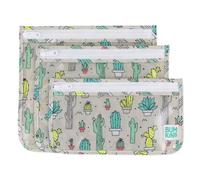 Bumkins TSA Approved Toiletry Bag, Travel Bag, Quart Zip Pouch, Clear Sided, PVC-Free, Vinyl-Free, Set of 3 - Cactus