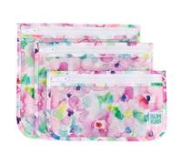 Bumkins TSA Approved Toiletry Bag, Travel Bag, Quart Zip Pouch, PVC-Free, Vinyl-Free, Clear Sided, Set of 3 - Watercolor, 5"
