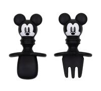 Bumkins Utensils, Disney Silicone Chewtensils, Baby Fork & Spoon Set, Training Utensils, Baby Led Weaning Stage 1 for Ages 6 Months+, Mickey Mouse