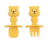 Bumkins Utensils, Disney Silicone Chewtensils, Baby Fork & Spoon Set, Training Utensils, Baby Led Weaning Stage 1 for Ages 6 Months+ Winnie The Pooh