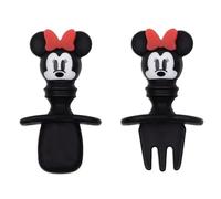 Bumkins Utensils Disney Silicone Chewtensils Fork Spoon Set Training Utensils Led Weaning Stage for Ages 6 Months+ Mouse, Minnie Mouse-SFI, Baby