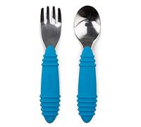 Bumkins Utensils, Silicone and Stainless Steel Baby Fork and Spoon Set, Toddler Silverware, Self Feeding - Dark Blue 2 Count (Pack of 1)