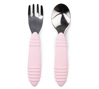 Bumkins Utensils, Silicone and Stainless Steel Baby Fork and Spoon Set, Toddler Silverware, Self Feeding - Pink(Pack of 2)