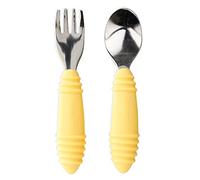 Bumkins Utensils Silicone and Stainless Steel Fork and Spoon Set Toddler Silverware Self Feeding in Pineapple, Pineapple-SFT