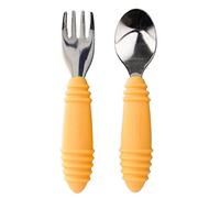 Bumkins Utensils Silicone and Stainless Steel Fork and Spoon Set Toddler Silverware Self Feeding - Tangerine, Tangerine-SFT