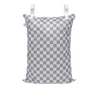 Bumkins Waterproof Baby Wet Dry Bag Hook for Stroller Daycare Stroller Packing Bag Diaper Bag Zipper Reusable Black, Charcoal Check XL, Wet Bag XL, Wet Bag