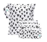 Bumkins - Waterproof Wet Bag & Clear Travel Bags - For Beach, Baby, Travel, Swim Suit, Cloth Diapers, Pump Parts, Pool, Gym, Toiletries - Reusable & Easy to Clean - Black Hearts - 4 Pack