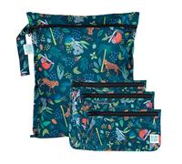 Bumkins - Waterproof Wet Bag & Clear Travel Bags - For Beach, Baby, Travel, Swim Suit, Cloth Diapers, Pump Parts, Pool, Gym, Toiletries - Reusable & Easy to Clean - Jungle - 4 Pack