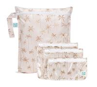Bumkins - Waterproof Wet Bag & Clear Travel Bags - For Beach, Baby, Travel, Swim Suit, Cloth Diapers, Pump Parts, Pool, Gym, Toiletries - Reusable & Easy to Clean - Palm Trees - 4 Pack
