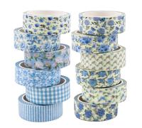 Bumlofa 12 Rolls Blue Washi Tape Set Floral Washi Tape Decorative Tape for DIY Craft Supplies for Bullet Journal Gift Wrapping Scrapbooking Planner