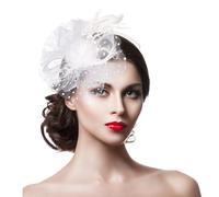 Bumlofa White Fascinator Hats Pillbox Hat with Flower and Lace for Women Elegant Headband Hairband Ideal for Weddings Tea Parties