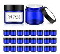Bumobum 2 oz Small Glass Jars with Lids, 24 Pack Blue Glass Cosmetic Jars with Inner Liners, 60ml Round Empty Sample Containers for Cream, Salve, Powders and Ointments Storage