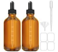 Bumobum 2 Pack 4 oz Amber Dropper Bottles, Tincture Bottles with Dropper, Glass Serum Bottle with Dropper for Essential Oils with Funnel, Labels & Pipette(Unbreakable Plastic Eye Dropper)