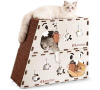 BUMOTSE 2-Story Large Cat Condo for Indoor Cats with Catnip Toy, Felt Cat Cave House with Scratching Tunnel, No-Tool Assembly Warm Silent Cat Bed for Multi-Cat Households, Durable and Washable, Cream