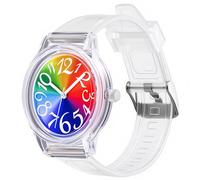 Bumotse Waterproof Digital Analog Watch for Women with Rainbow Cat-Eye Dial, 36mm Ultra-Lightweight Sport Wristwatch, 3ATM Water Resistant & Easy-Read Numbers for Casual Daily Wear (Rainbow)